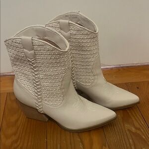 Dolce Vita Woven Cream Ankle Boots